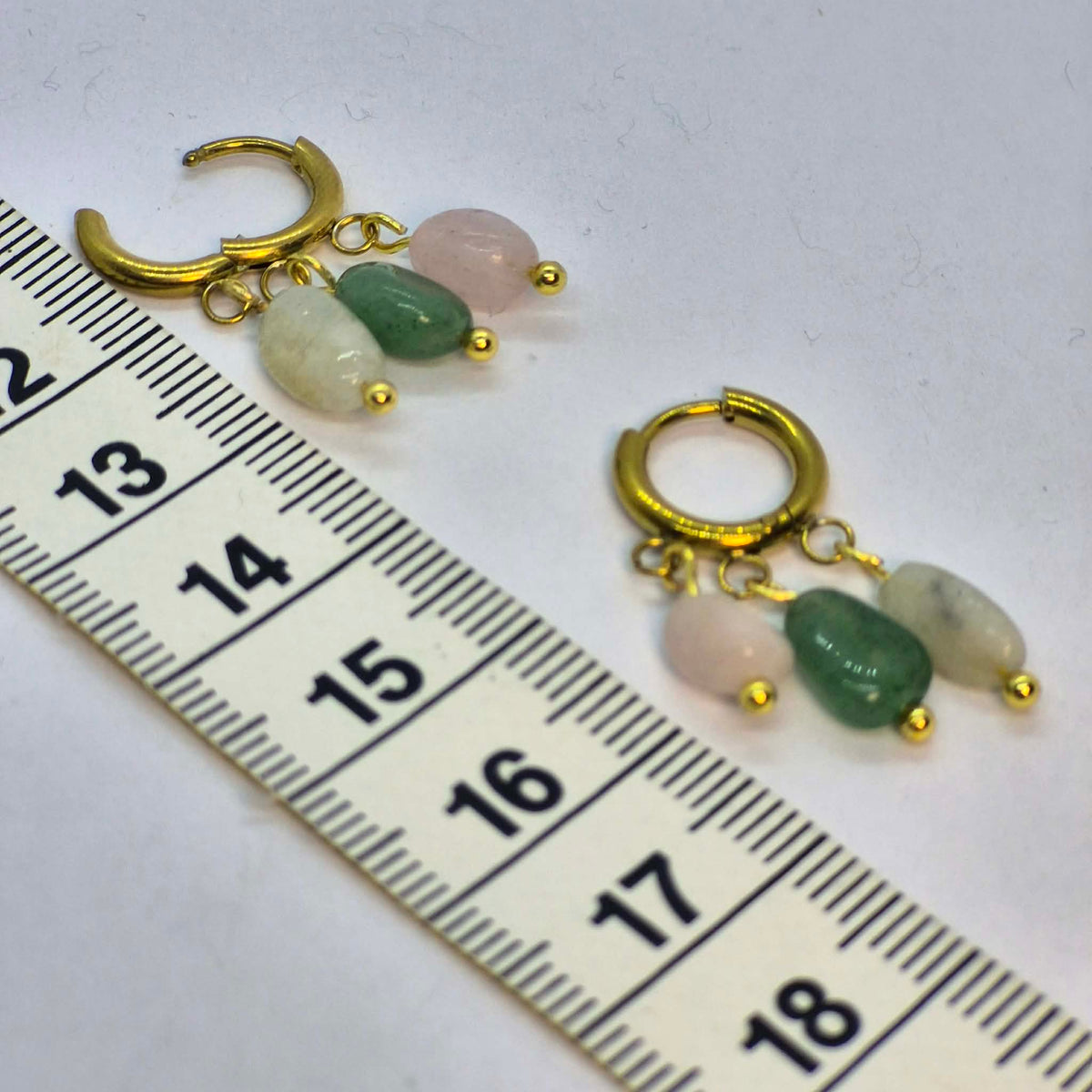 Natural Mini Amazonite, Rose Quartz and Aventurine Hoop Earrings in Stainless Steel Gold Plated