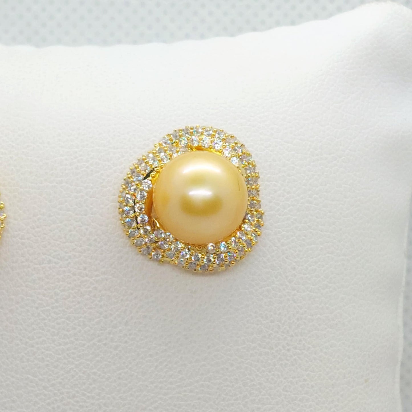 Natural Golden 10mm South Sea Pearl Stud Earrings in Gold Plated Sterling Silver