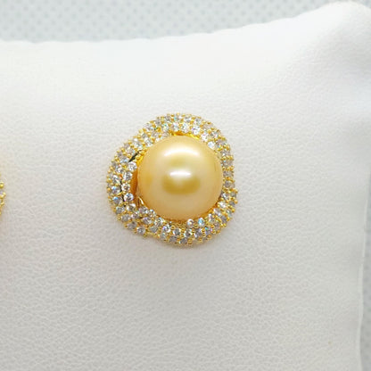 Natural Golden 10mm South Sea Pearl Set in Gold Plated Sterling Silver