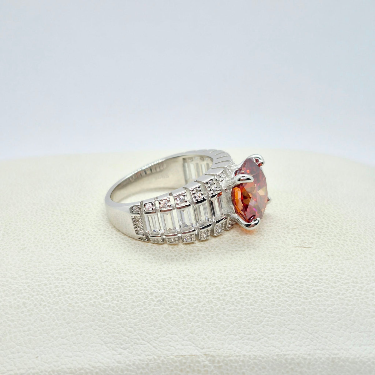 Red Moissanite 5ct Ring in Sterling Silver