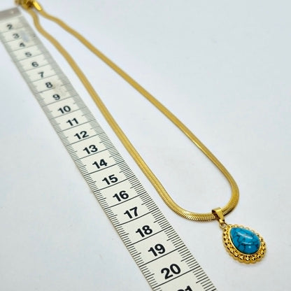 Natural Turquoise Pendant with Gold Plated Stainless Steel Chain Necklace