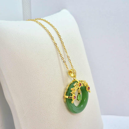 Natural Hetian Jade Pendant Silver Plated with Chain Necklace