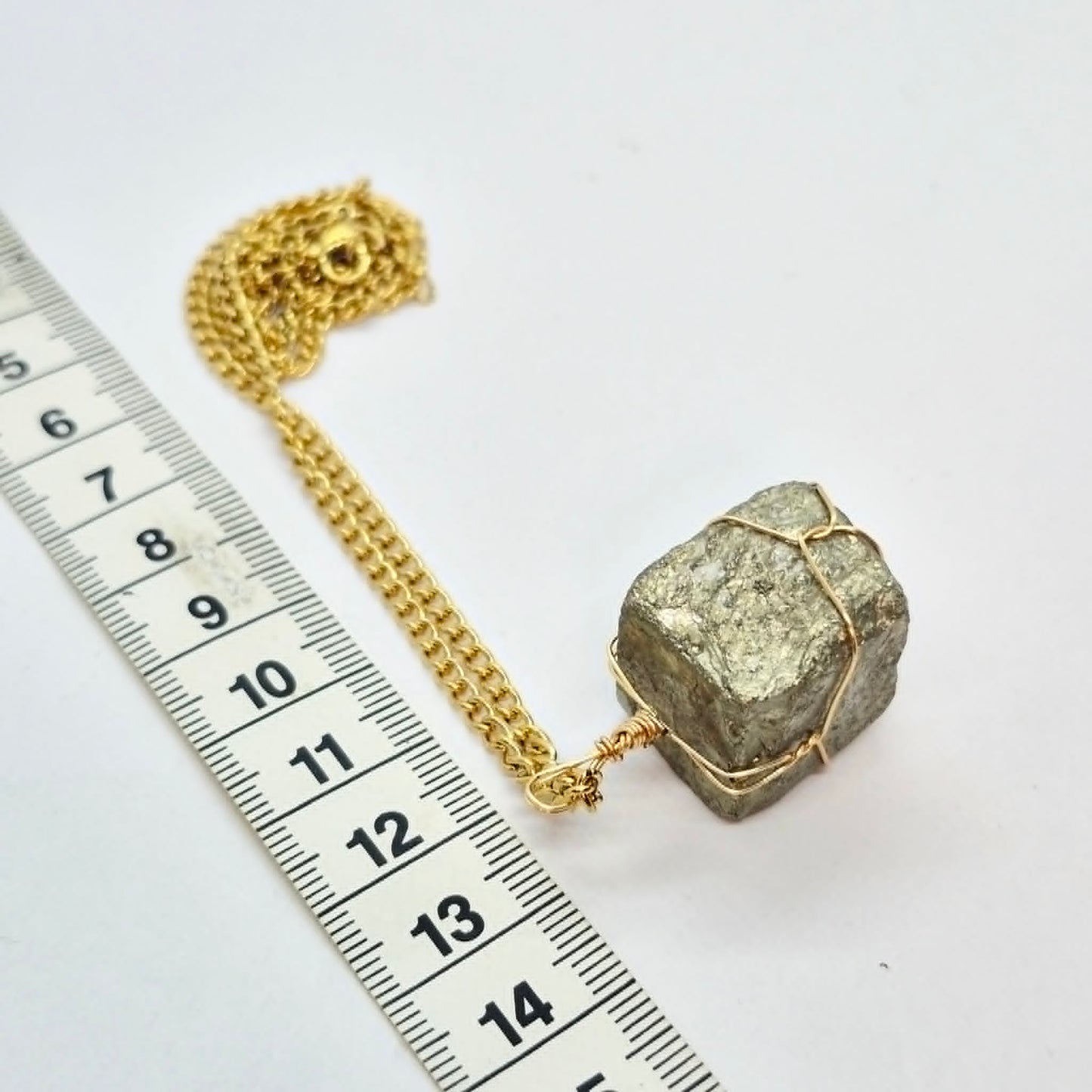 Natural Cube Pyrite Pendant with Stainless Steel Chain