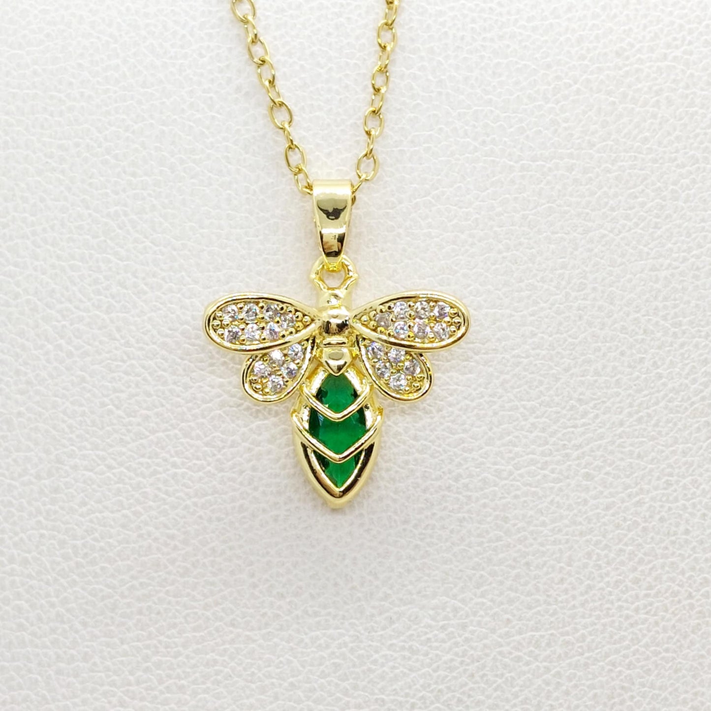 Dragonfly Pendant in Zircon with Gold Plated Stainless Steel with Chain Necklace