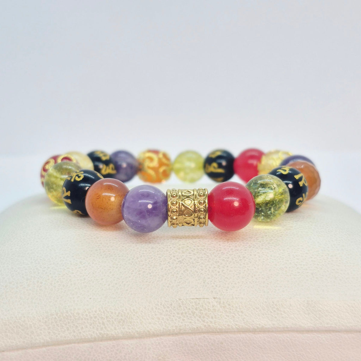 Sanctuary Bracelet in 10mm Natural Stones including Carnelian, Obsidian, Amethyst, Red Chalcedony, Citrine and Peridot