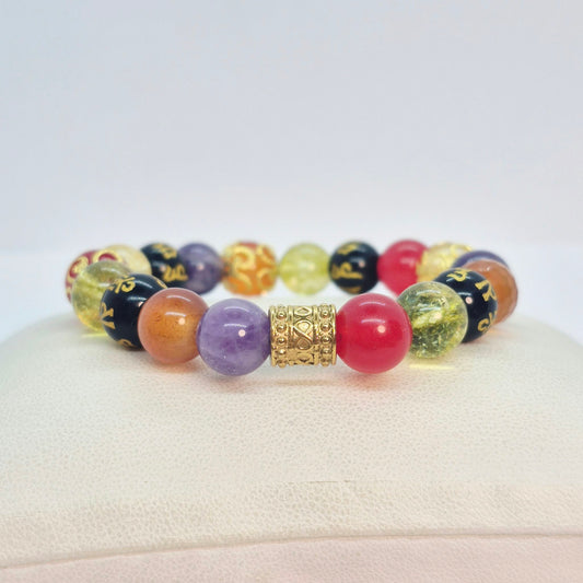 Sanctuary Bracelet in 10mm Natural Stones including Carnelian, Obsidian, Amethyst, Red Chalcedony, Citrine and Peridot