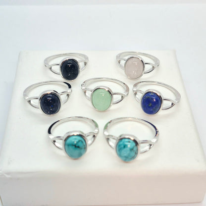 Natural Stone Ring in Sterling Silver with Turquoise, Lapis, Rose Quartz, Aventurine, Obsidian and Blue Goldstone