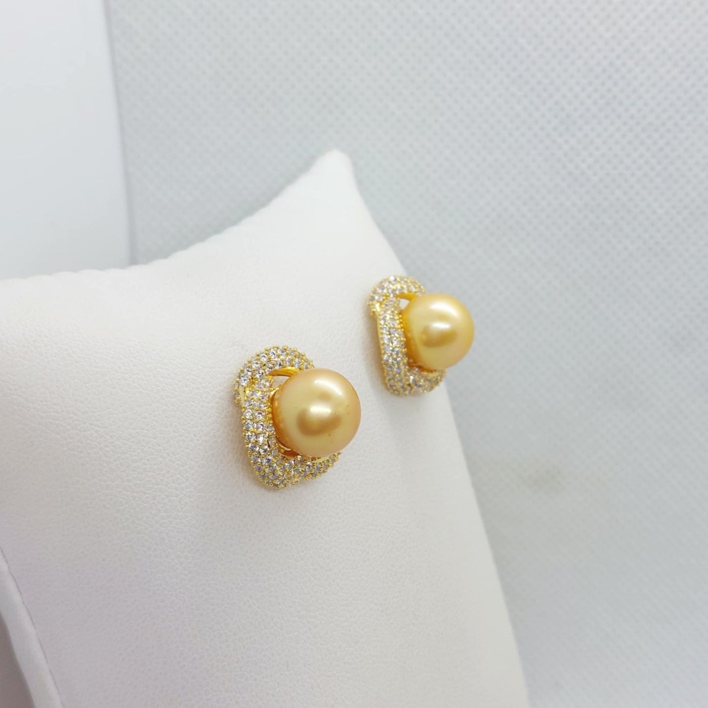 Natural Golden 10mm South Sea Pearl Stud Earrings in Gold Plated Sterling Silver