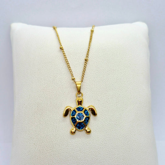 Turtle Pendant with Chain Necklace in Gold Platted Stainless Steel