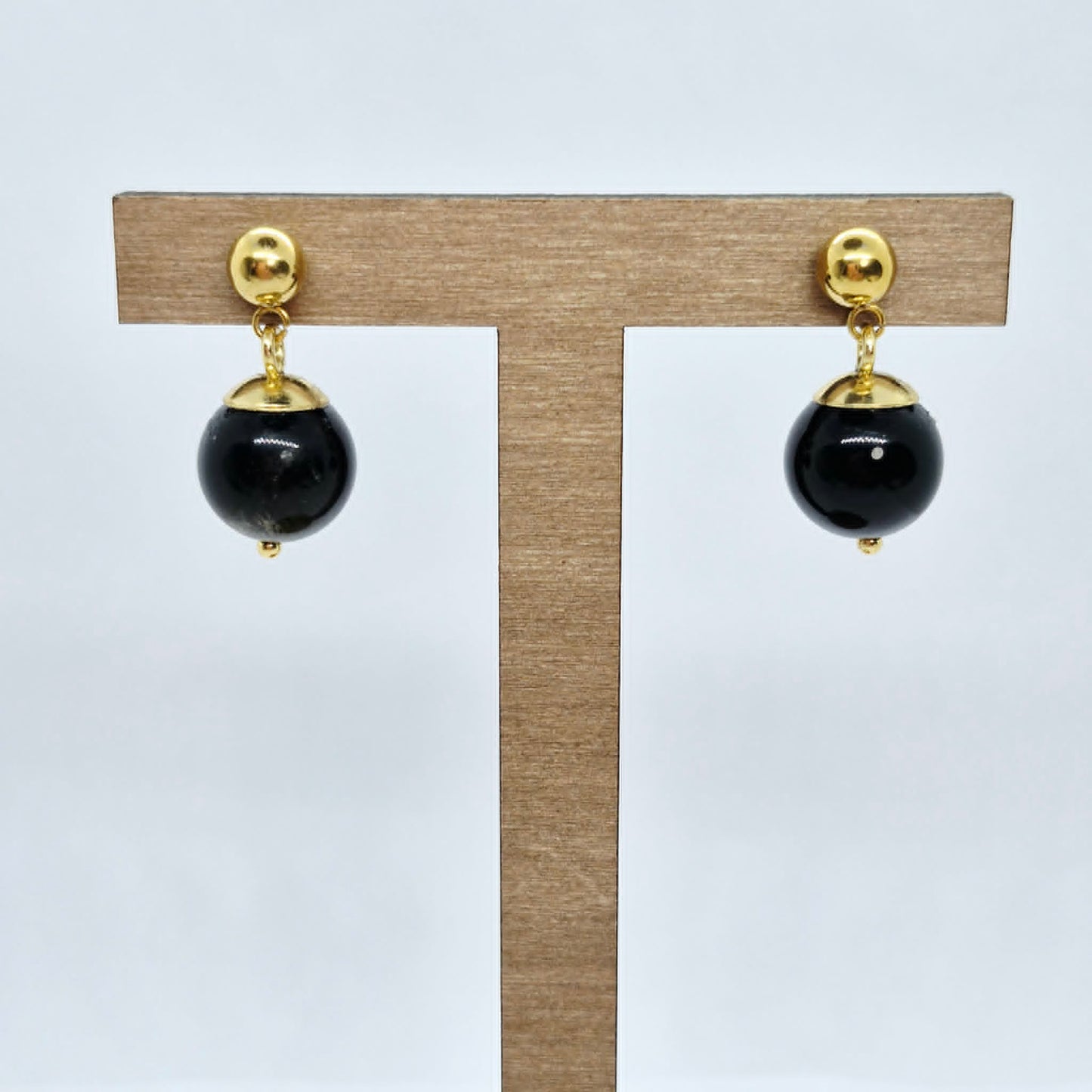 Natural Obsidian Set in 12-14mm Stones Gold Plated Stainless Steel with Chain Necklace