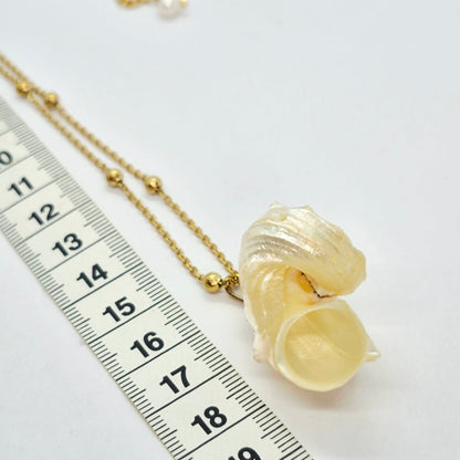 Natural Shell Pendant with Gold Plated Stainless Steel Snake Chain Necklace