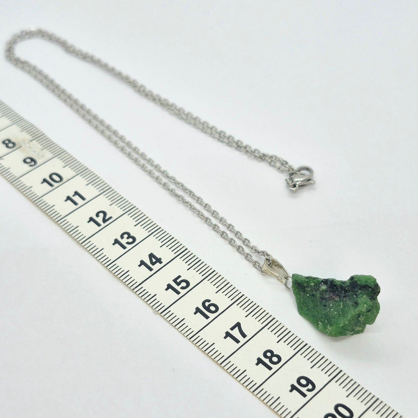 Natural Raw Columbian Emerald with Pyrite Inclusions Pendant with Stainless Steel Chain Necklace