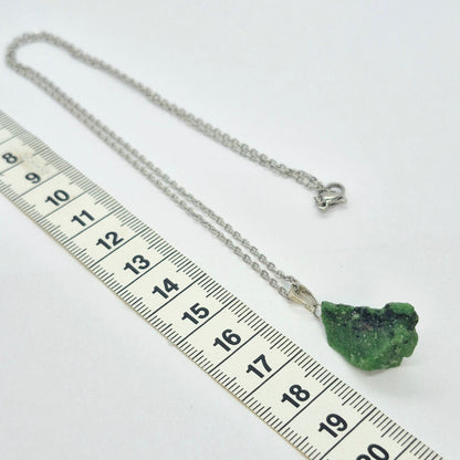 Natural Raw Columbian Emerald with Pyrite Inclusions Pendant with Stainless Steel Chain Necklace