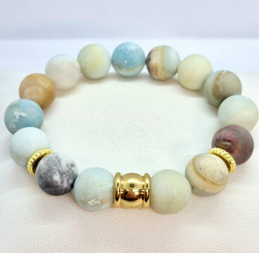 Natural Frosted Amazonite Bracelet in 12mm Stone