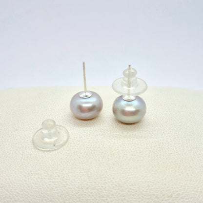 Natural 11mm Grey Pearl Stud Earrings in Sterling Silver