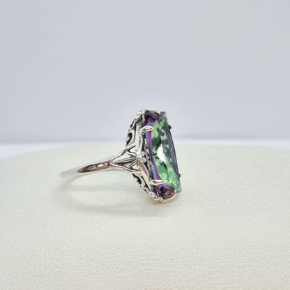 Natural 11ct Rainbow Mystic Quartz Ring in Sterling Silver