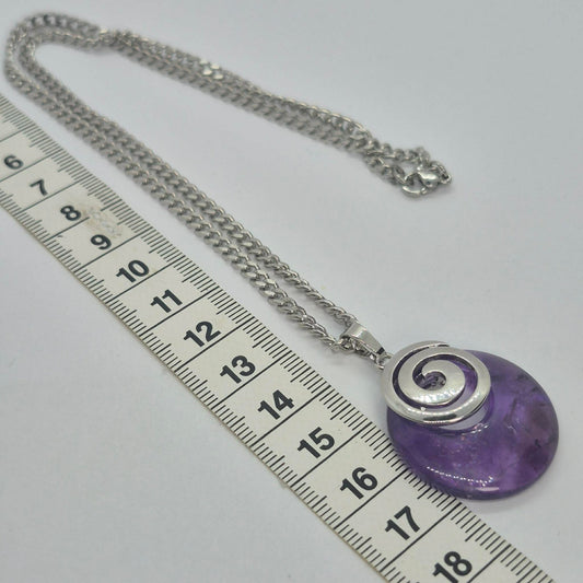 Natural Amethyst Pendant with Stainless Steel Chain Necklace