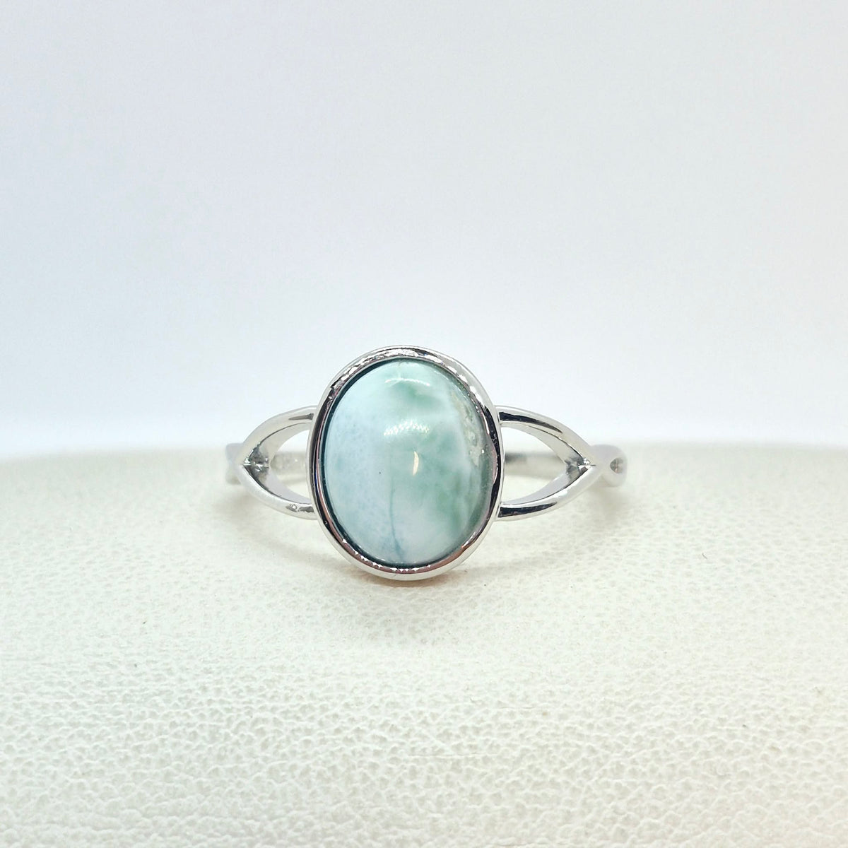 Natural Larimar Stone Ring in Sterling Silver
