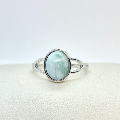 Natural Larimar Stone Ring in Sterling Silver