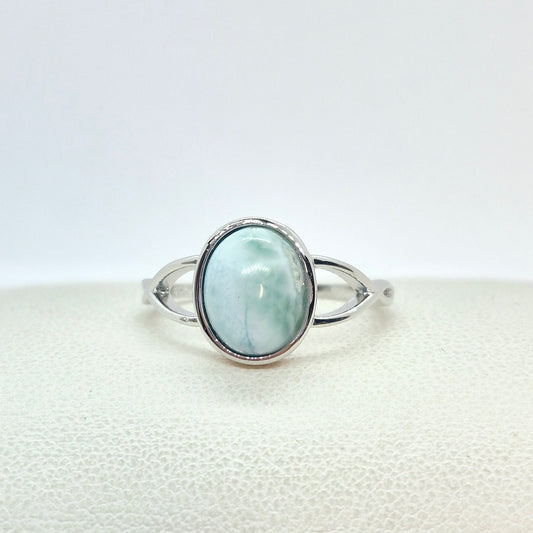 Natural Larimar Stone Ring in Sterling Silver