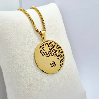 Yin Yang Pendant Necklace in Gold Platted Stainless Steel