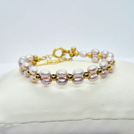 Natural Lilac Pearl Bracelet in Stainless Steel Setting