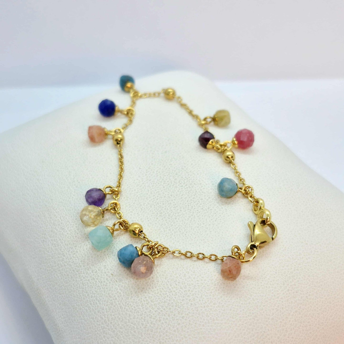 Mixed Mini Natural Stones Bracelet with Gold Plated Stainless Steel Chain