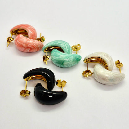 Enamel Raindrop Earrings in Gold Plated Stainless Steel