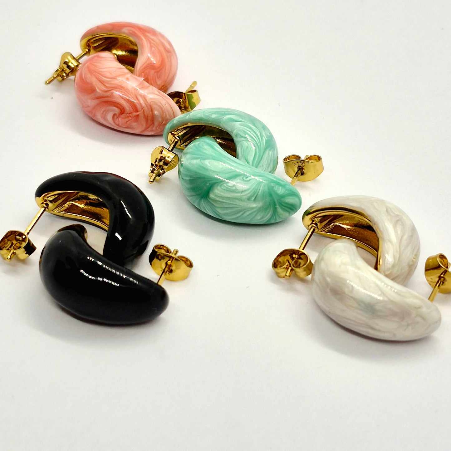 Enamel Raindrop Earrings in Gold Plated Stainless Steel