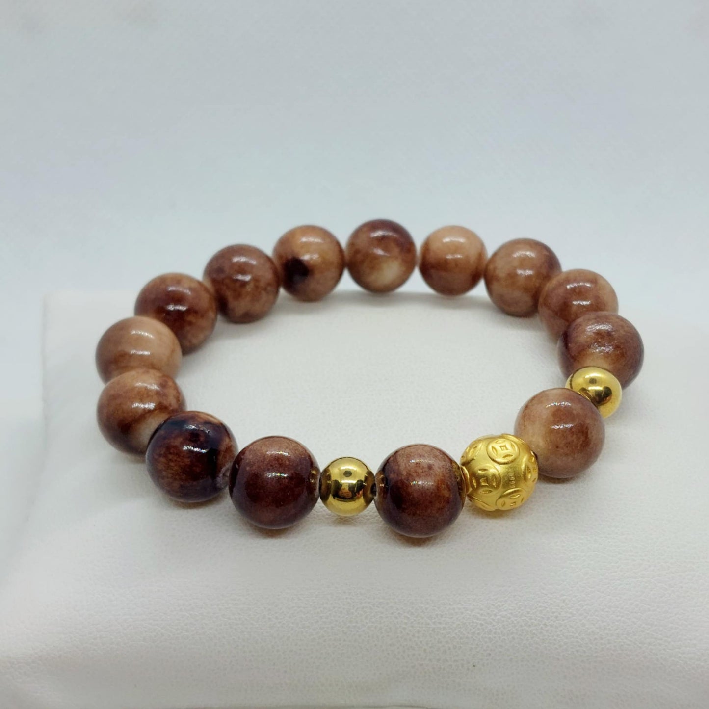 Natural Light Brown Jade Bracelet with 12mm Stones