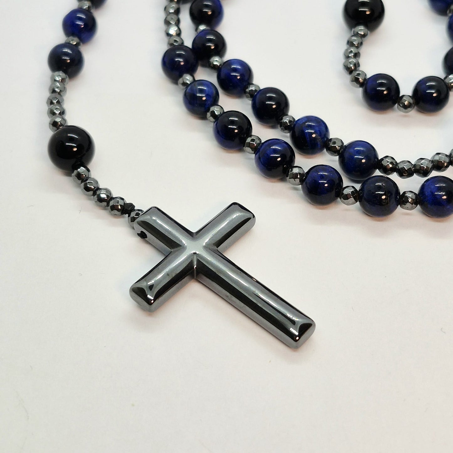 Blue Tiger Eye Rosary with Hematite