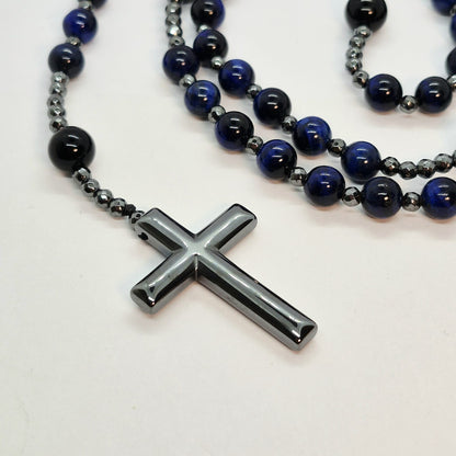 Blue Tiger Eye Rosary with Hematite