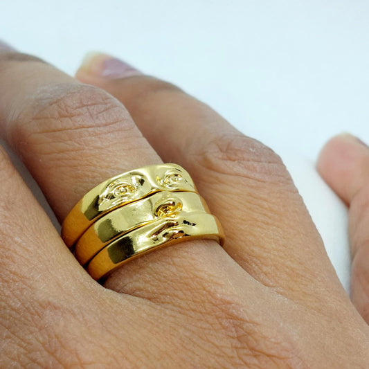 3 Piece Face Ring in Gold Plated Stainless Steel Resizeable