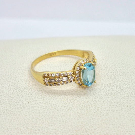 Natural 1ct Stone Ring with Topaz, Peridot or Opal in Gold Plated Sterling Silver