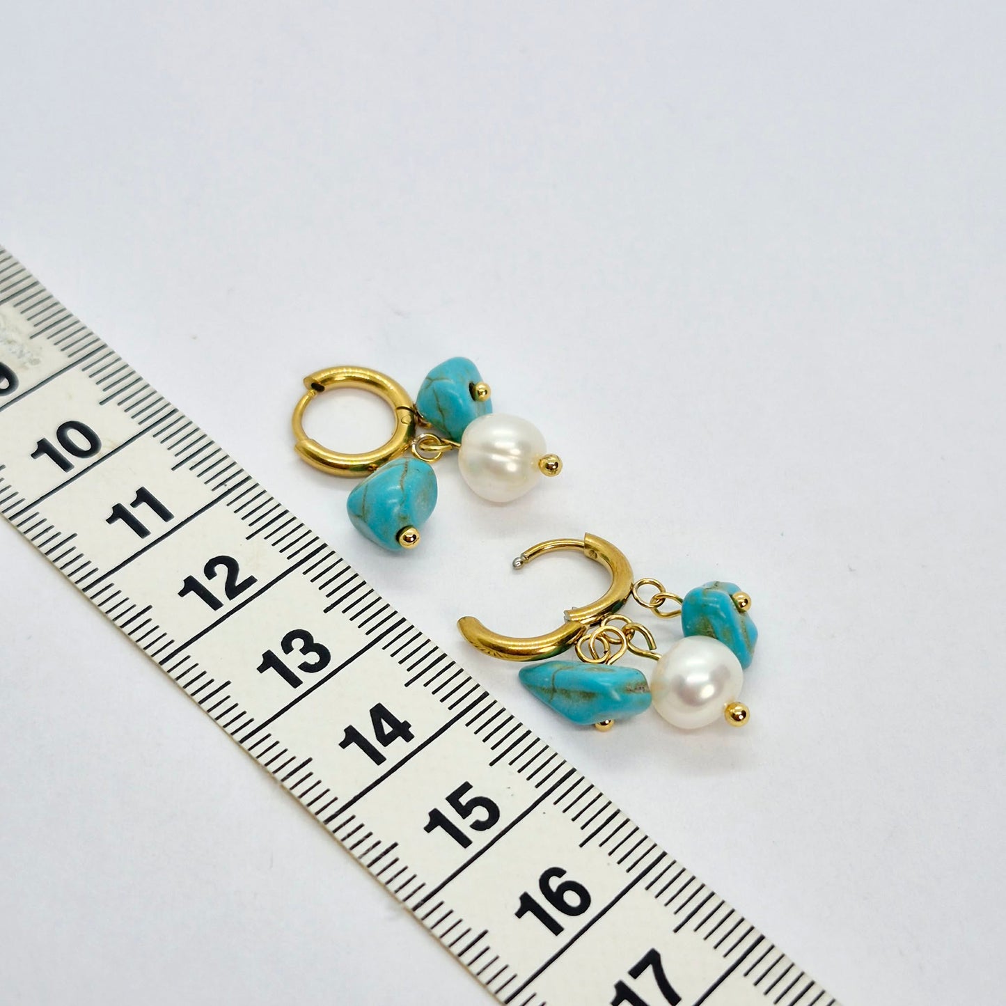 Natural Pearl and Turquoise Earrings in Gold Plated Stainless Steel