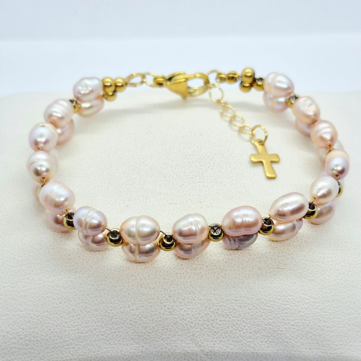 Natural Peach Pearl Bracelet in Stainless Steel Setting