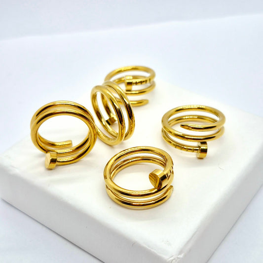 Nail Ring in Gold Plated Stainless Steel
