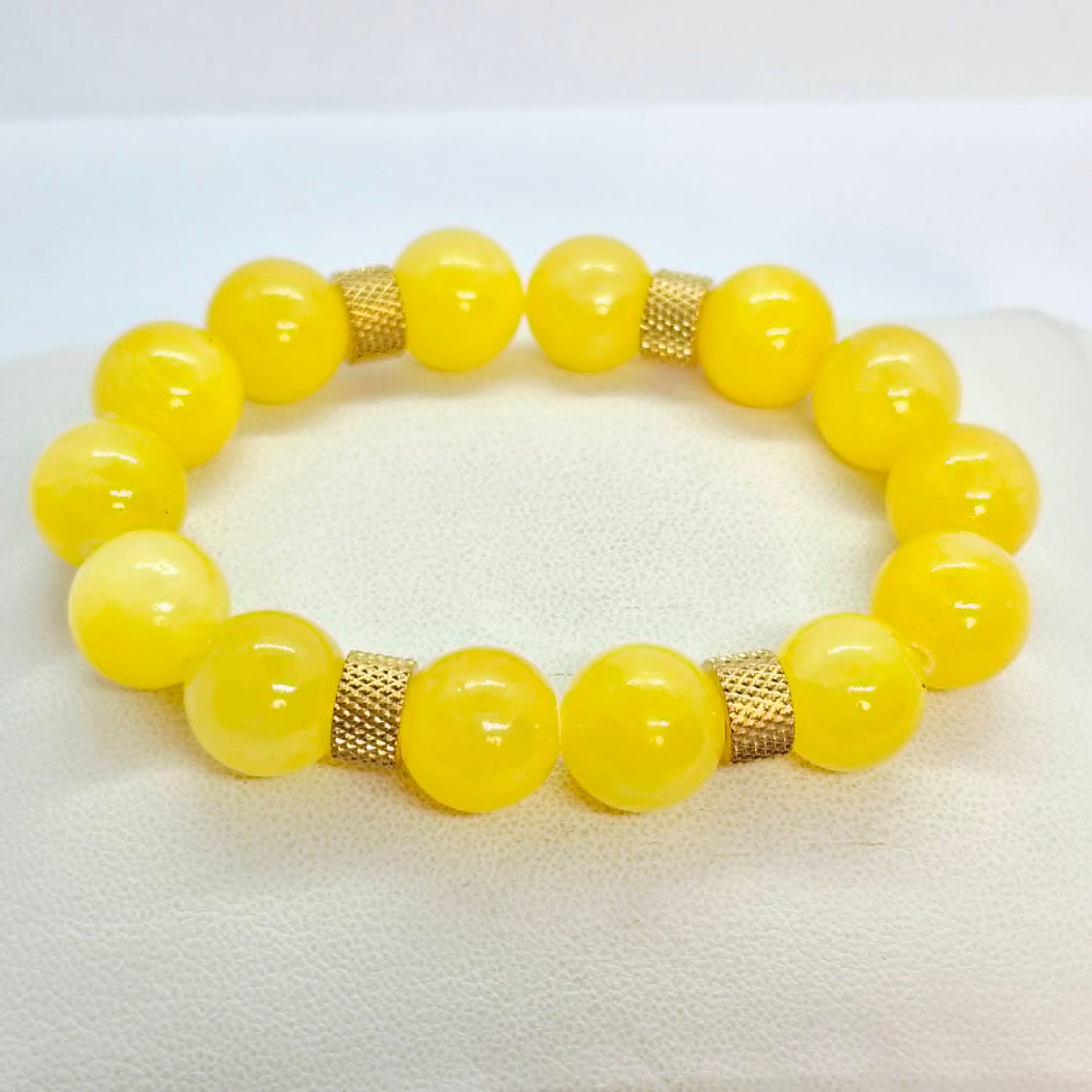 Natural Yellow Jade Bracelet in 10 and 12mm Stones