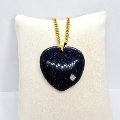 Blue Goldstone Big Heart Pendant with Stainless Steel Chain Necklace
