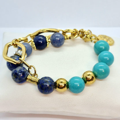 Natural 12mm Blue Stone Bracelet with Turquoise, Lapis and Aventurine