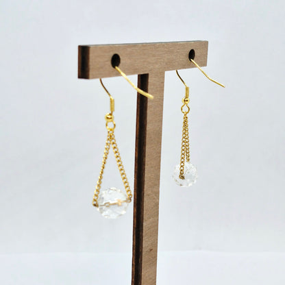 Natural Crystal Quartz Dangle Earrings in Stainless Steel Gold Plated