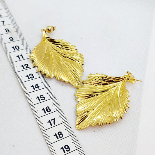 Large Leaf Stud Earrings in Gold Plated Stainless Steel