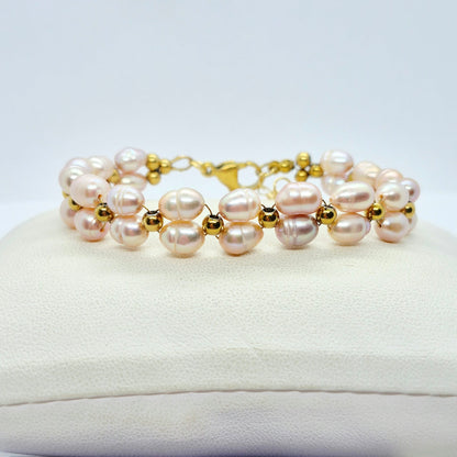 Natural Peach Pearl Bracelet in Stainless Steel Setting