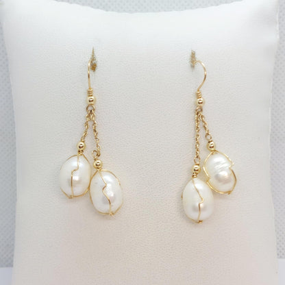 Natural Pearl Dangle Earrings in 10K Gold