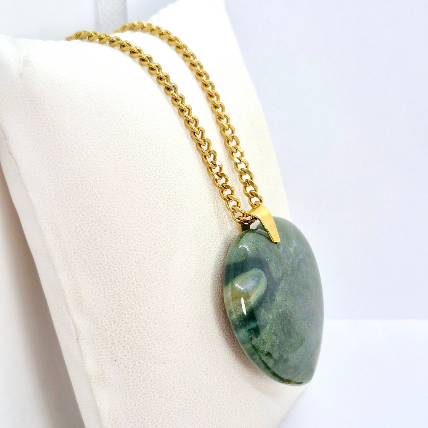 Natural Aventurine Big Heart Pendant with Stainless Steel Chain Necklace
