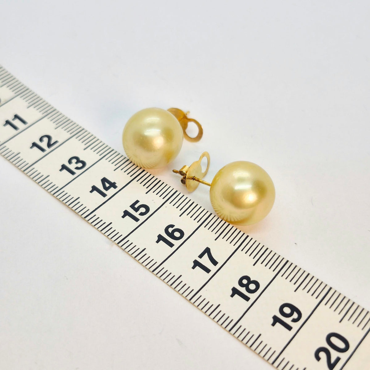 Natural Golden 14mm South Sea Pearl Earrings in Solid 14K Gold