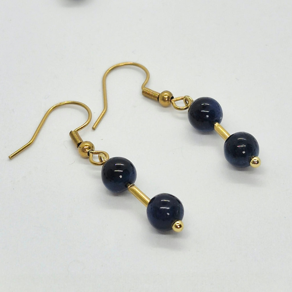 Natural Blue Tiger Eye Necklace and Earrings Set In Gold Plated Stainless Steel
