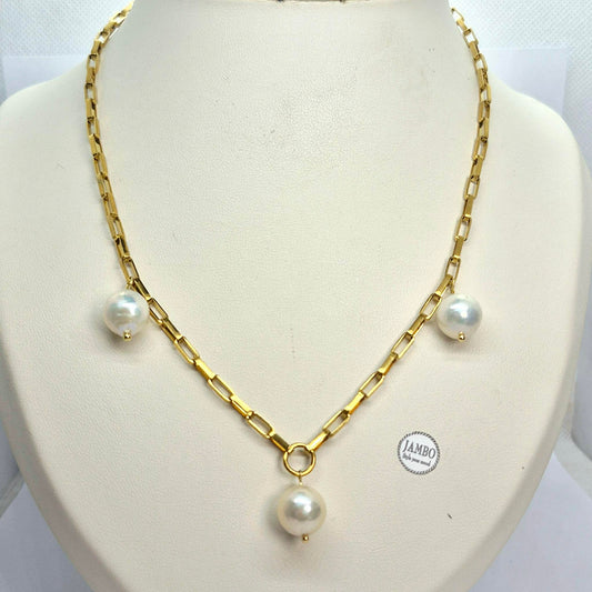 Natural Baroque Pearl Necklace with Gold Plated Stainless Steel Chain Necklace