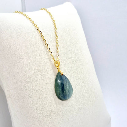 Natural Kyanite Pendant in Gold Plated Stainless Steel with Chain Necklace