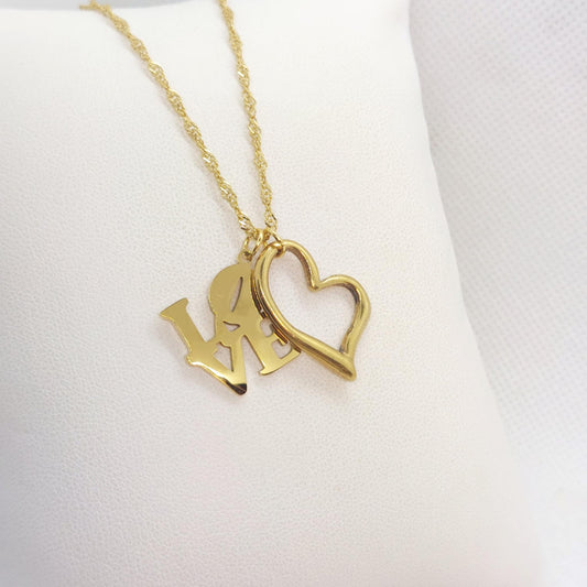 Love Heart Pendant with Stainless Steel Gold Plated Chain Necklace